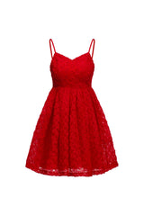 Valeria Red Floral V-Neckline Flared Dress