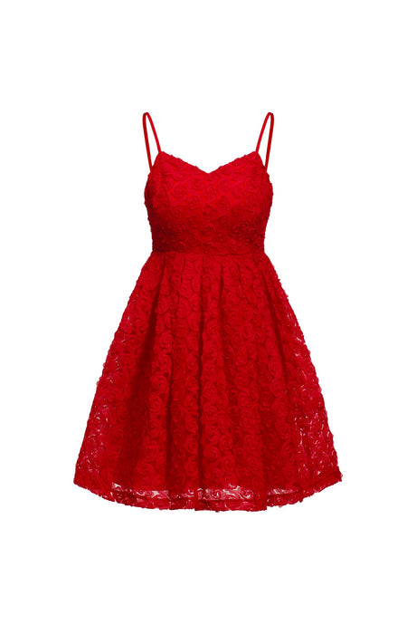Valeria Red Floral V-Neckline Flared Dress