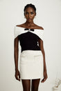 Valeria Top Black & White Knit Bow Detail Cropped