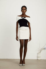 Valeria Top Black & White Knit Bow Detail Cropped