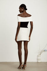 Valeria Top Black & White Knit Bow Detail Cropped