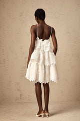 Valeria white guipurelace tiered mini dress