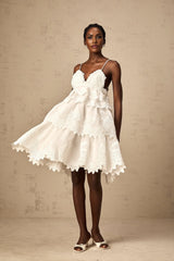 Valeria white guipurelace tiered mini dress