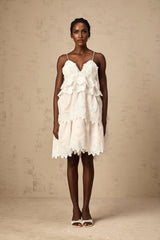 Valeria white guipurelace tiered mini dress