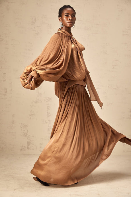 Valeriana Maxi Dress - Stylish Ribbon Tie - Neck - Dolman Sleeves