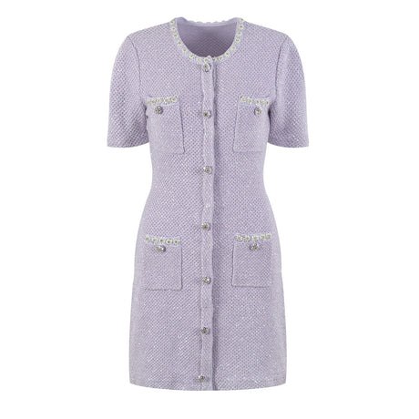 Valeriana Mini Dress Purple Sequin Crystal Embellished Pocketed
