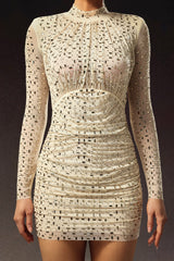 Valerie Beige Diamond Embellished Mini Dress