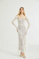Valérie white floral lace mesh maxi dress