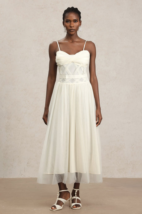 Valerie White Halterneck Formal Dress Elegant Flowing Skirt Wedding Gala Timeless Silhouette