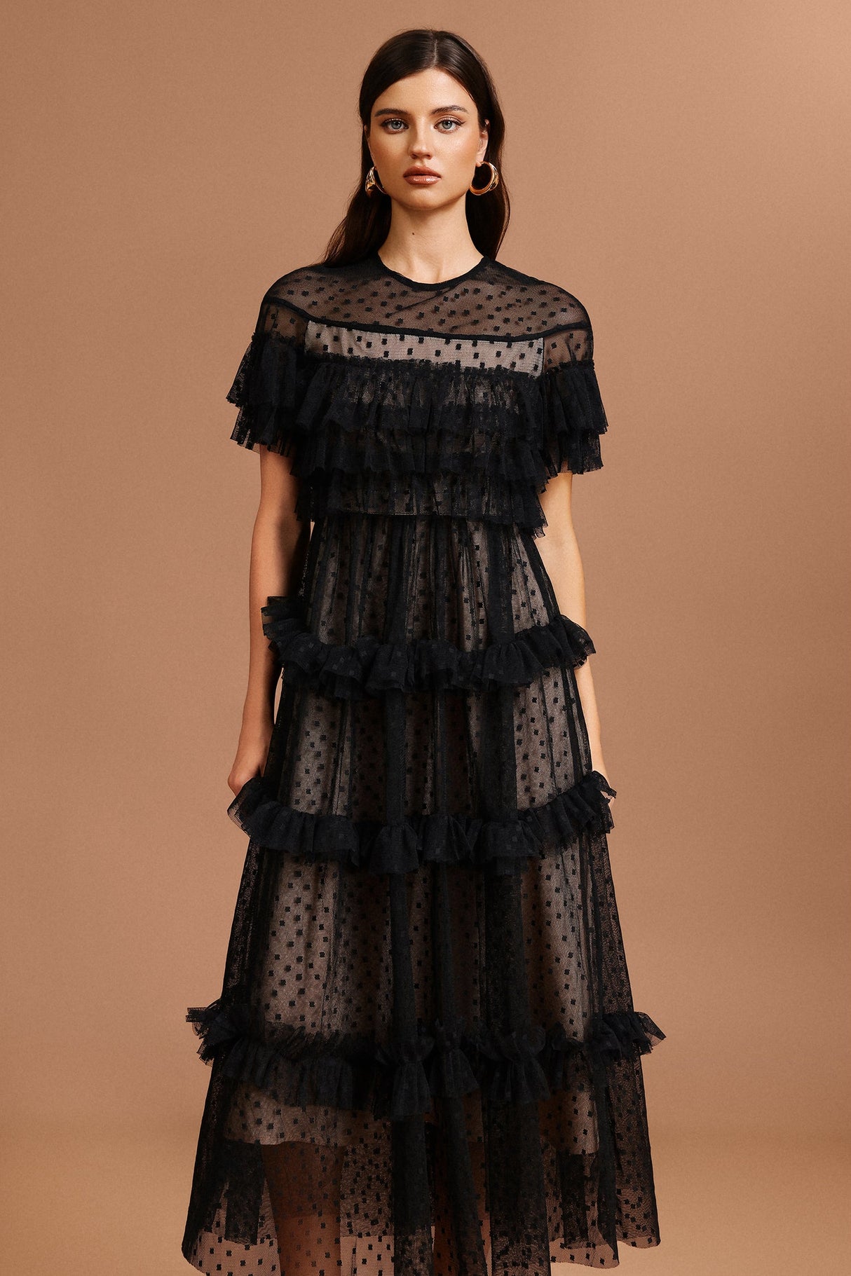 Vanessa Black Dot Print Ruffle Dress for Women