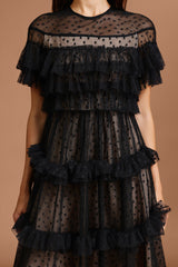 Vanessa Black Dot Print Ruffle Tiered Dress