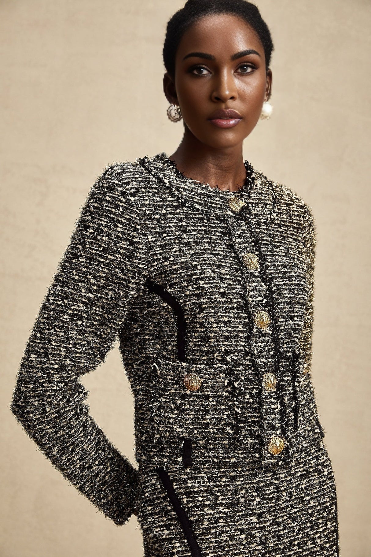 Vanessa Jacket & Skirt Silver Striped Lurex Set