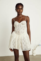 Vanessa Mini Dress Lace Corset White Pleated & Strap