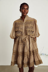Vanessa Mini Dress Olive Green Lace Detail Flare & Layered