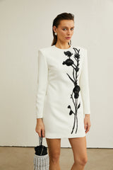 Vanessa white fauxflower embellished mini dress
