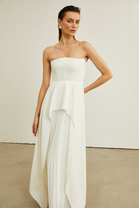 Vanessa white pleated offshoulder maxi dress