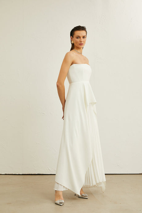 Vanessa white pleated offshoulder maxi dress