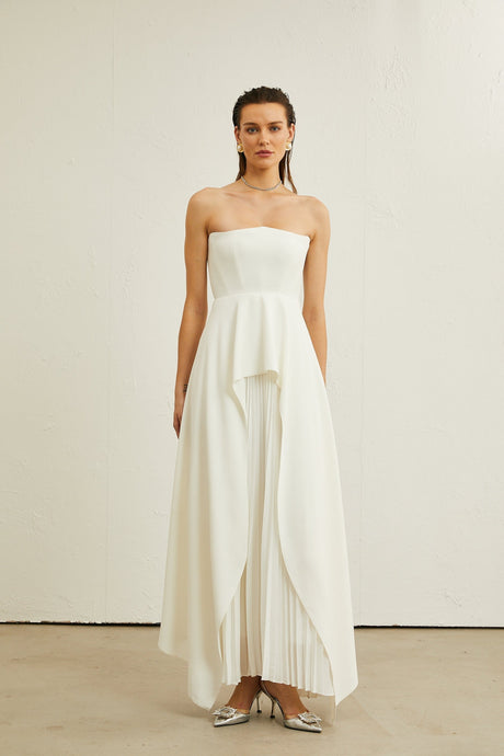 Vanessa white pleated offshoulder maxi dress