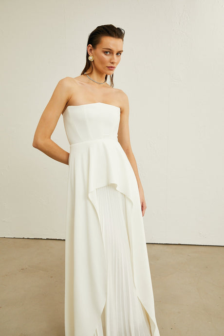 Vanessa white pleated offshoulder maxi dress