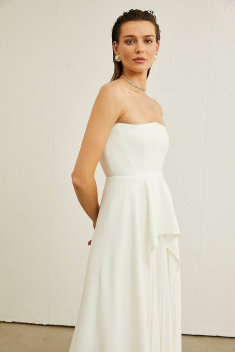 Vanessa white pleated offshoulder maxi dress