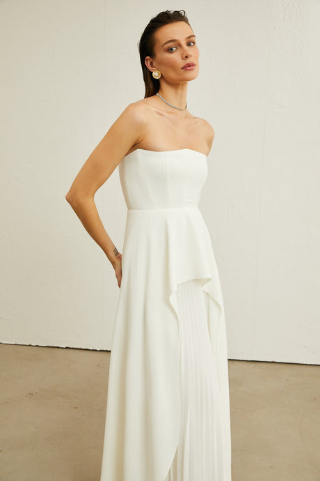 Vanessa white pleated offshoulder maxi dress