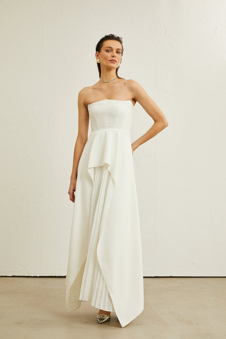 Vanessa white pleated offshoulder maxi dress