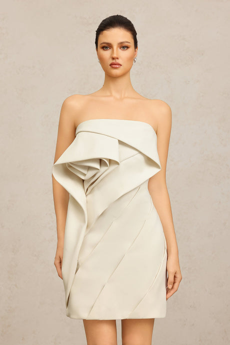 Vera Beige Ruffle Mini Dress for Women