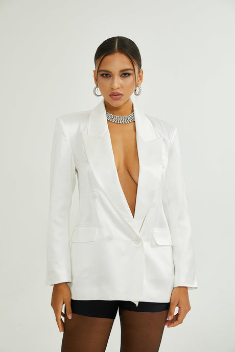 Vera Blazer White Double Breasted Shoulder Pads
