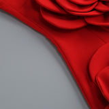 Vera Dress Red Faux - Flower Back - Zip Chic Scoop - Back High - Waisted