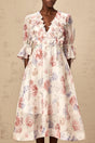 Vera Floral Midi Dress with Plunging Vneck & 3D Petal Detailing