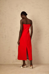 Vera Midi Dress Red Sequin Embroidered Off - Shoulder Sparkle & Floral