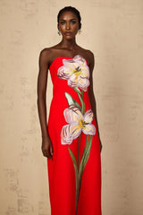 Vera Midi Dress Red Sequin Embroidered Off - Shoulder Sparkle & Floral