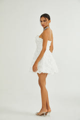 Vera Mini Dress White Layered Off the Shoulder Floral Embellished