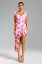 Veronica Pink Floral Asymmetrical Hemline Dress