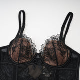 Veronica Vest Top Black Lace Bow Detail Sweetheart Cropped Mesh