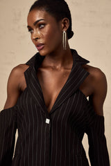 Veronika Blazer Black Striped Open Back & Peak Lapels