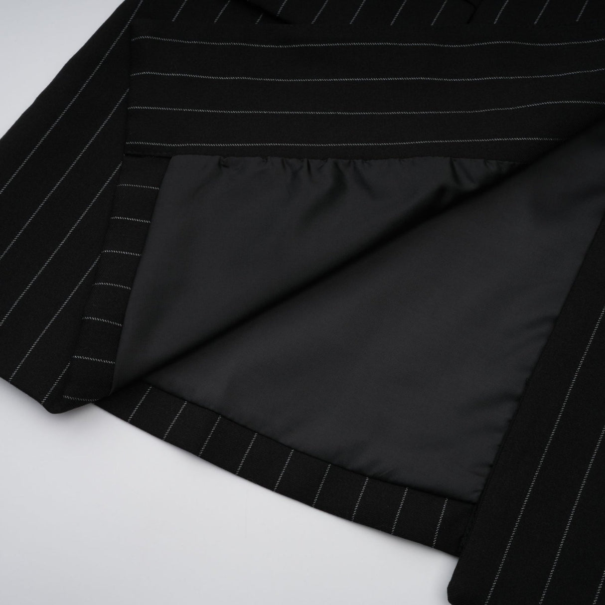Veronika Blazer Black Striped Open Back & Peak Lapels