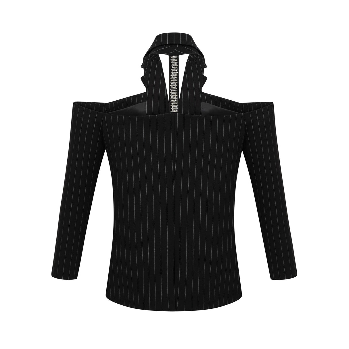 Veronika Blazer Black Striped Open Back & Peak Lapels