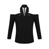 Veronika Blazer Black Striped Open Back & Peak Lapels