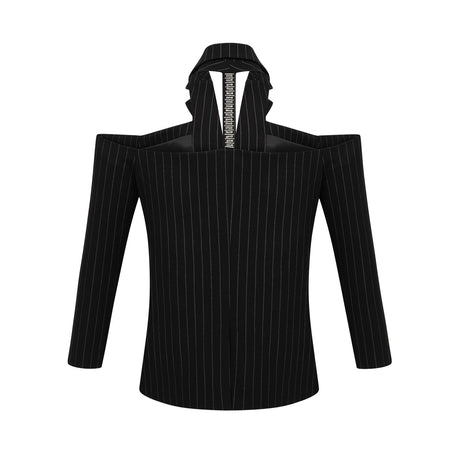 Veronika Blazer Black Striped Open Back & Peak Lapels