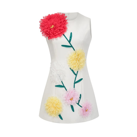 Véronique white 3dpetal sleeveless mini dress