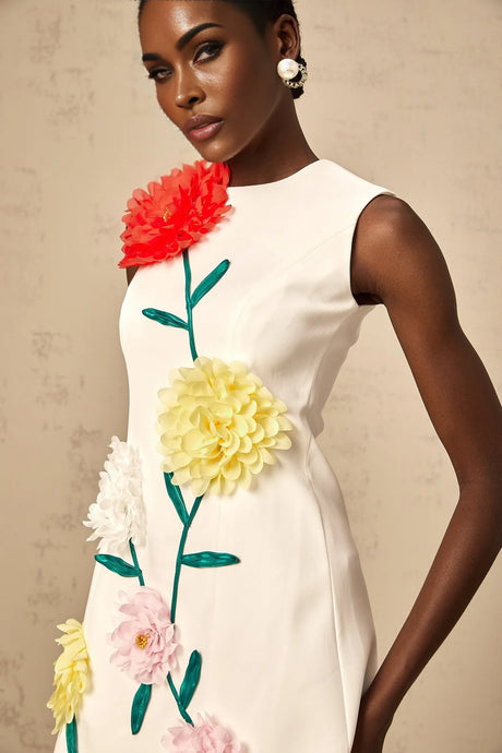 Véronique white 3dpetal sleeveless mini dress