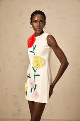 Véronique white 3dpetal sleeveless mini dress