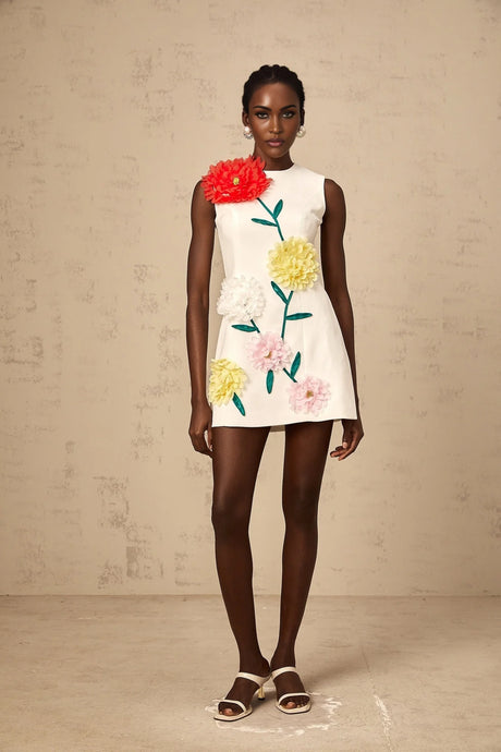 Véronique white 3dpetal sleeveless mini dress