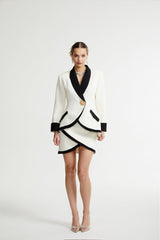 Vespera contrast colours jacket  skirt matching set