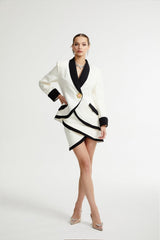 Vespera contrast colours jacket  skirt matching set