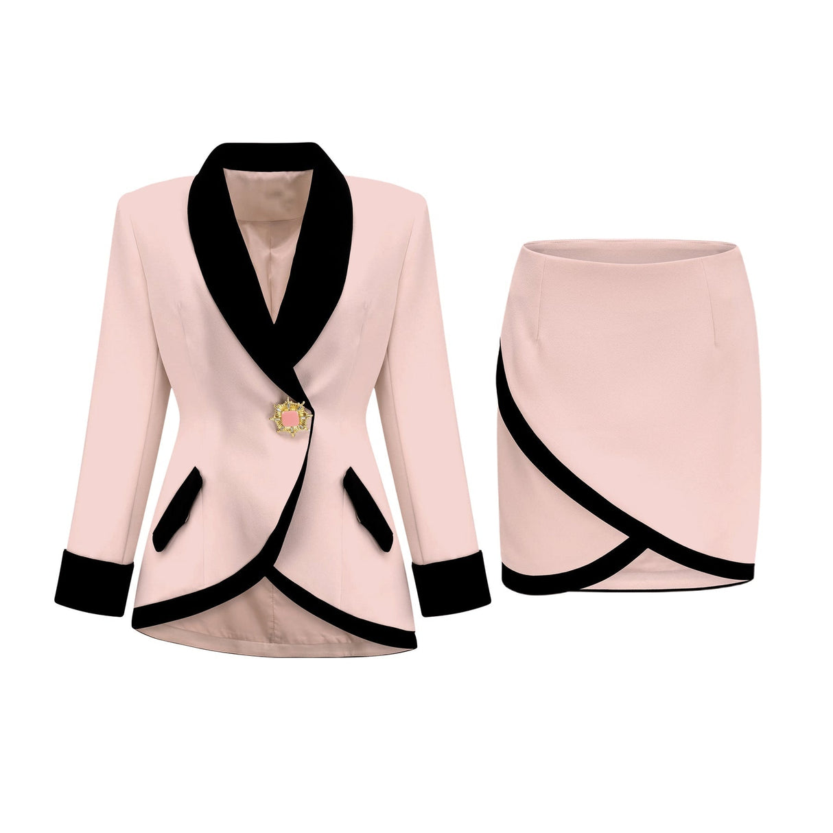Vespera contrast colours jacket  skirt matching set