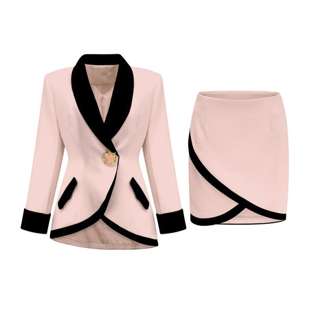 Vespera contrast colours jacket  skirt matching set