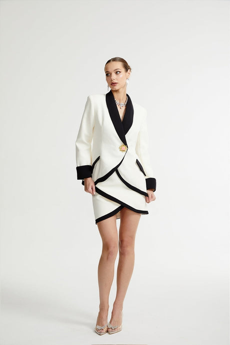 Vespera contrast colours jacket  skirt matching set