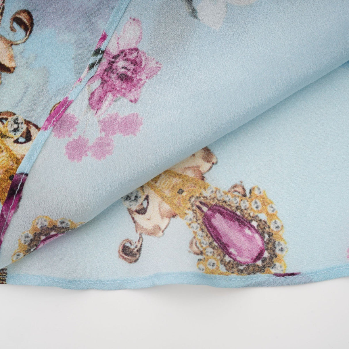 Victoire Blue Silk Floral Midi Dress With Open Back and Crystal Detail